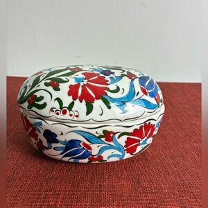 Handmade Ceramic Floral Trinket Box Signed